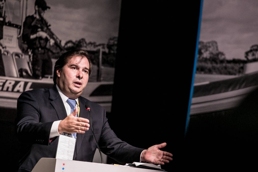 Rodrigo Maia, do DEM, fala durante seminário em Brasília; seu partido é um dos que teve crescimento mais expressivo na Câmara - Keiny Andrade - 20.mar.2018 / Folhapress